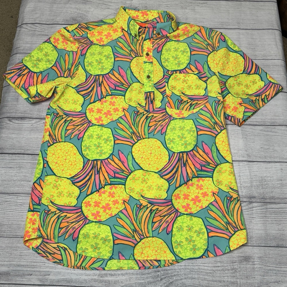Chubbies Neon Pineapple Tropical Pullover Collared Shirt Men's XL